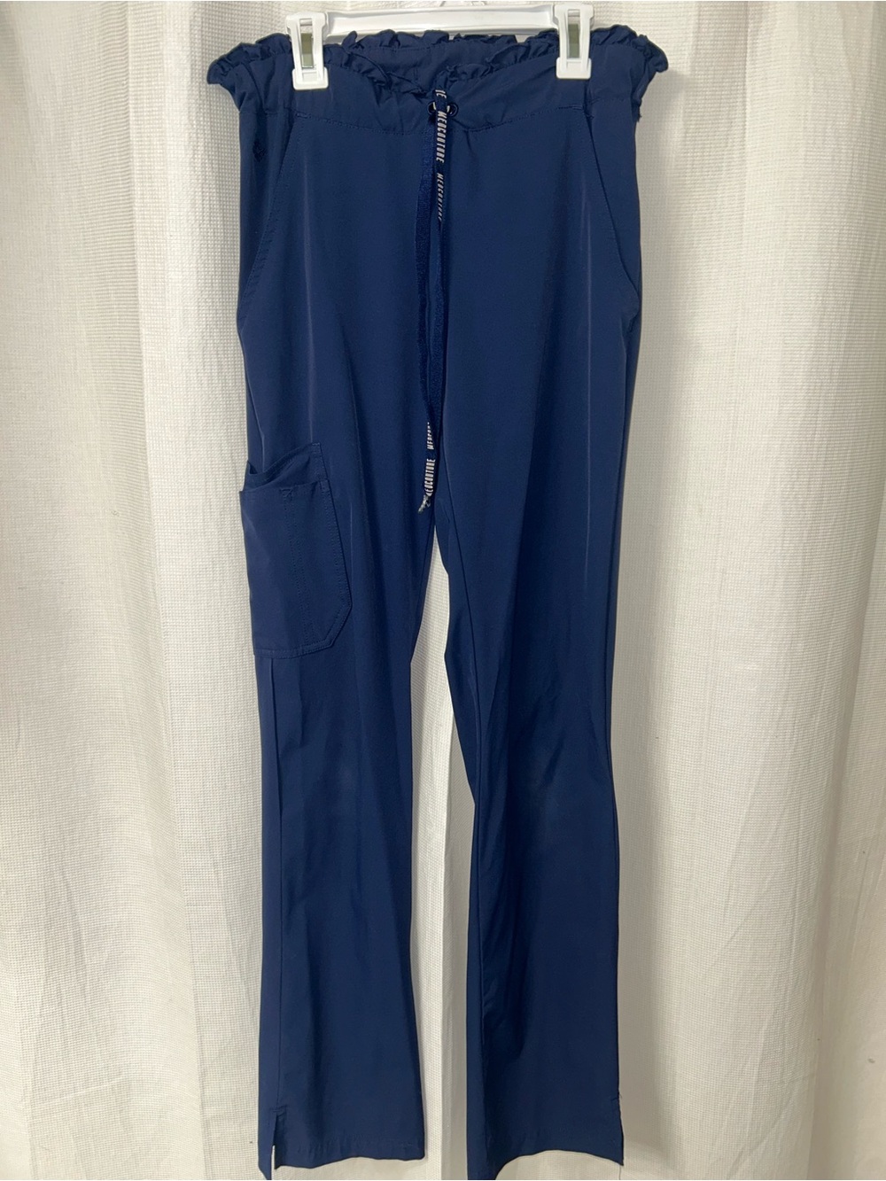 Navy Med Couture Ruffle Waistband Women’s Scrub Pants- slim straight leg fit XST